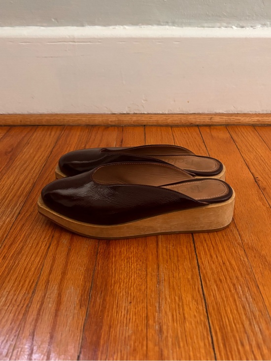 Beklina Shoes - Platform Mule Slides in Dark Brown Leather